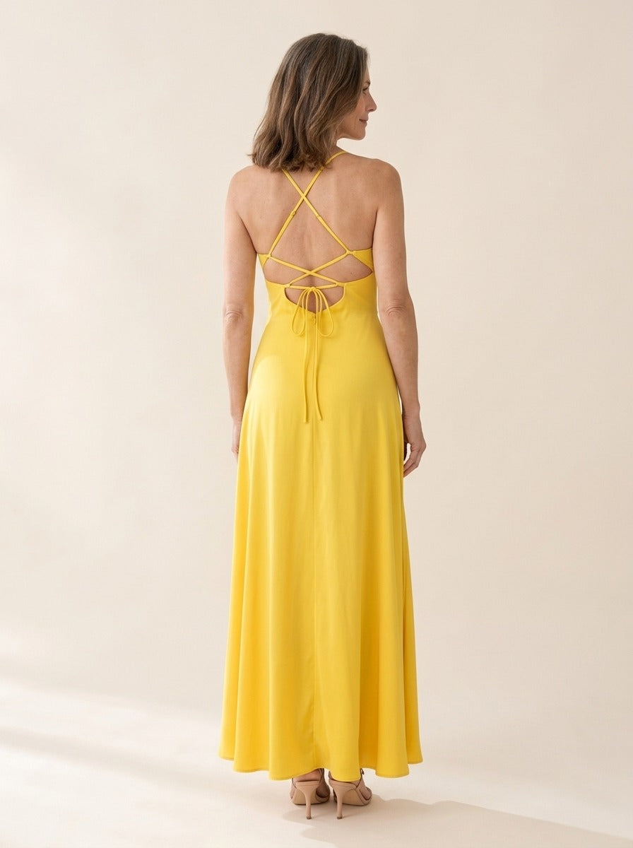Capucine | Robe Longue Fendue à Dos Lacé