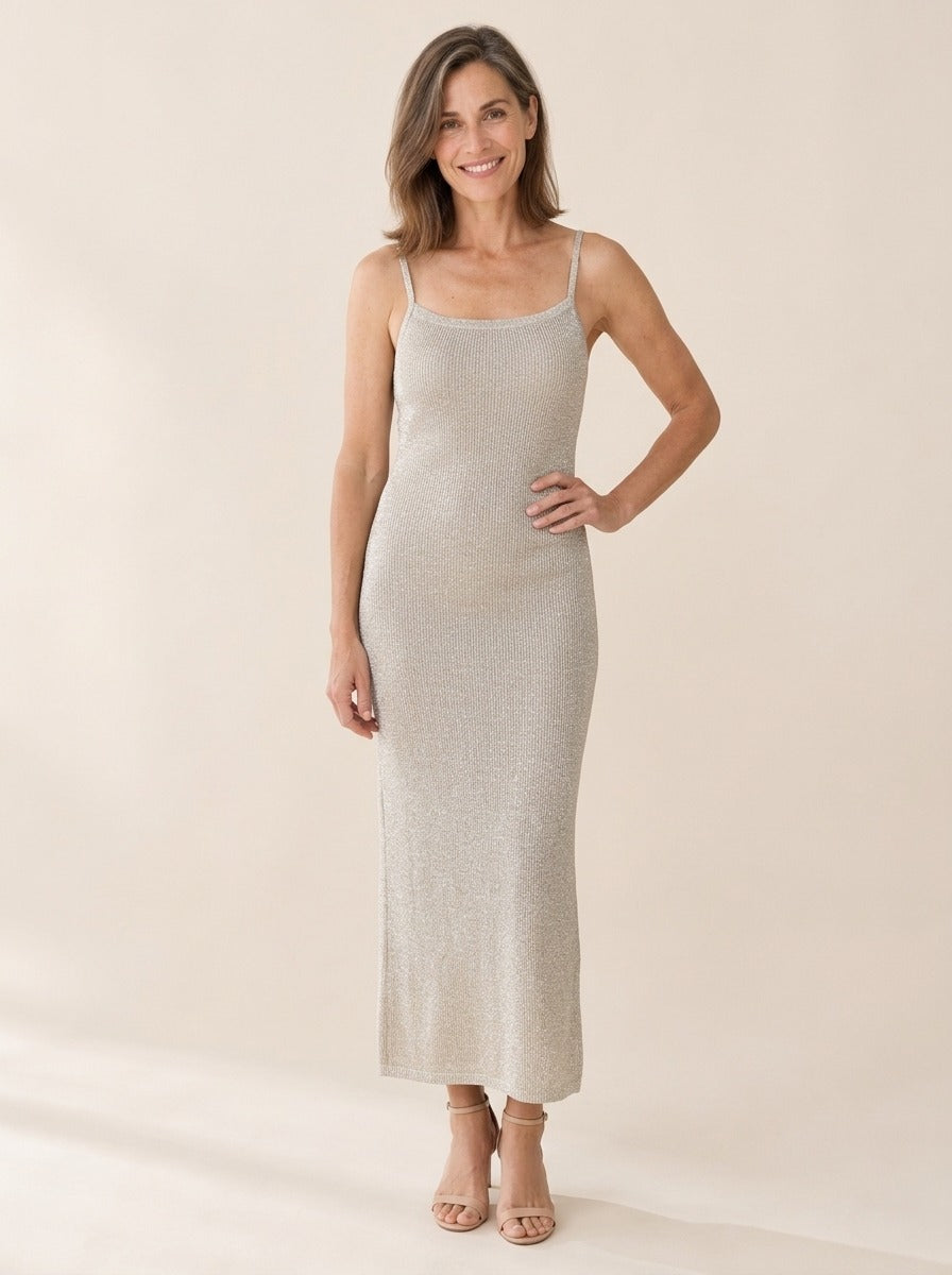 Cassandre | Robe en Maille Scintillante Champagne