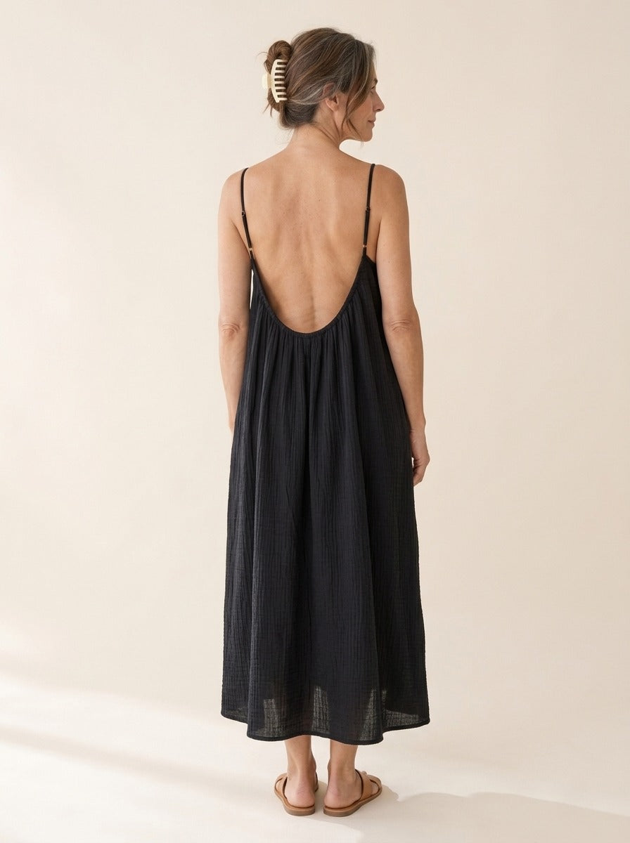 Céleste | Robe gaze de coton dos nu