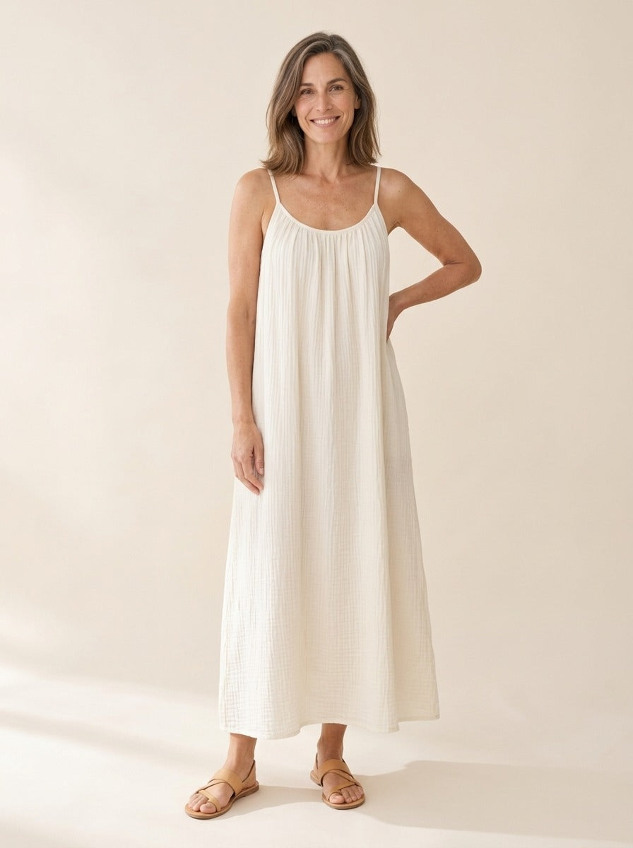 Céleste | Robe gaze de coton dos nu