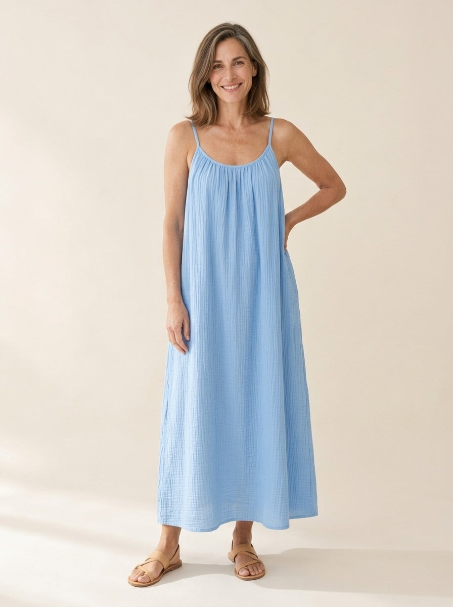 Céleste | Robe gaze de coton dos nu
