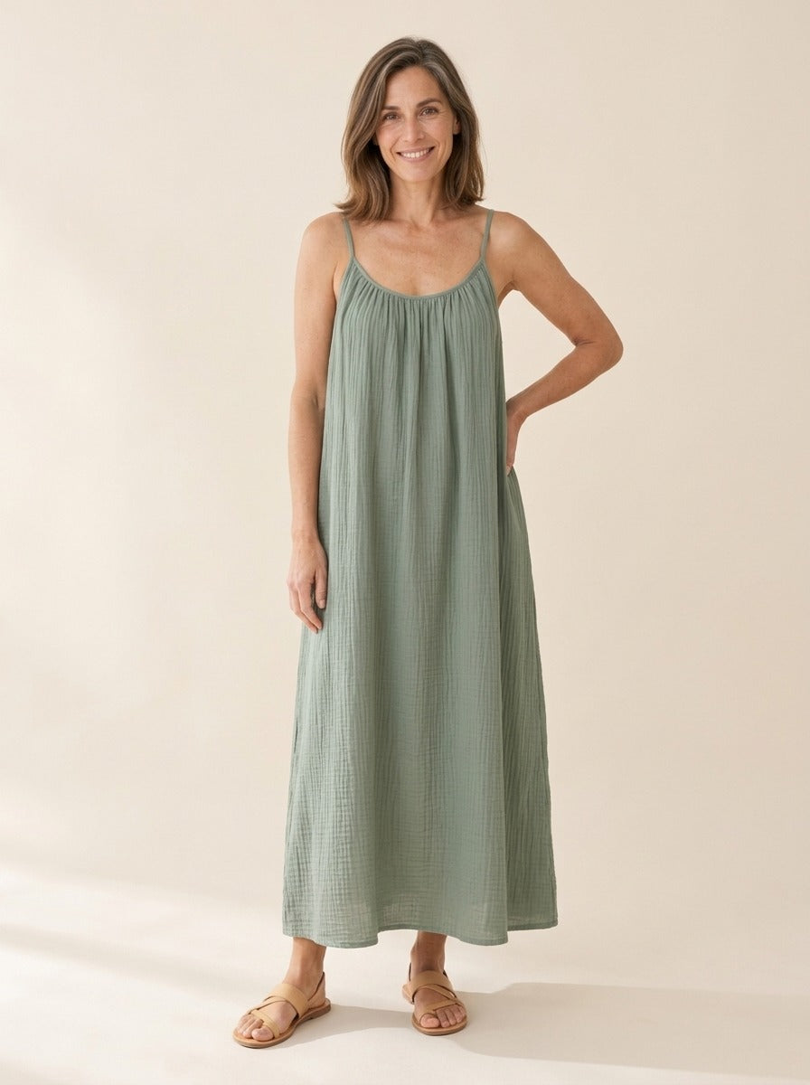 Céleste | Robe gaze de coton dos nu