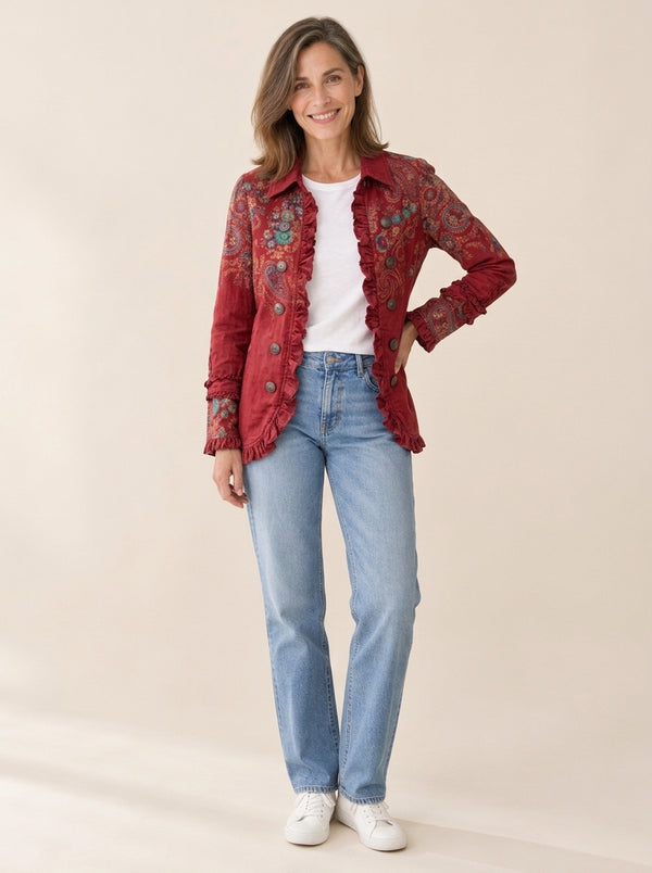 Fayrene | Veste bohème à motif cachemire et volants