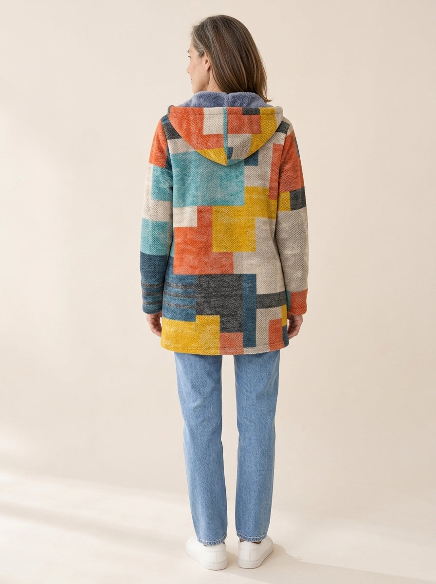 Léna | Veste à capuche doublée Patchwork pixel
