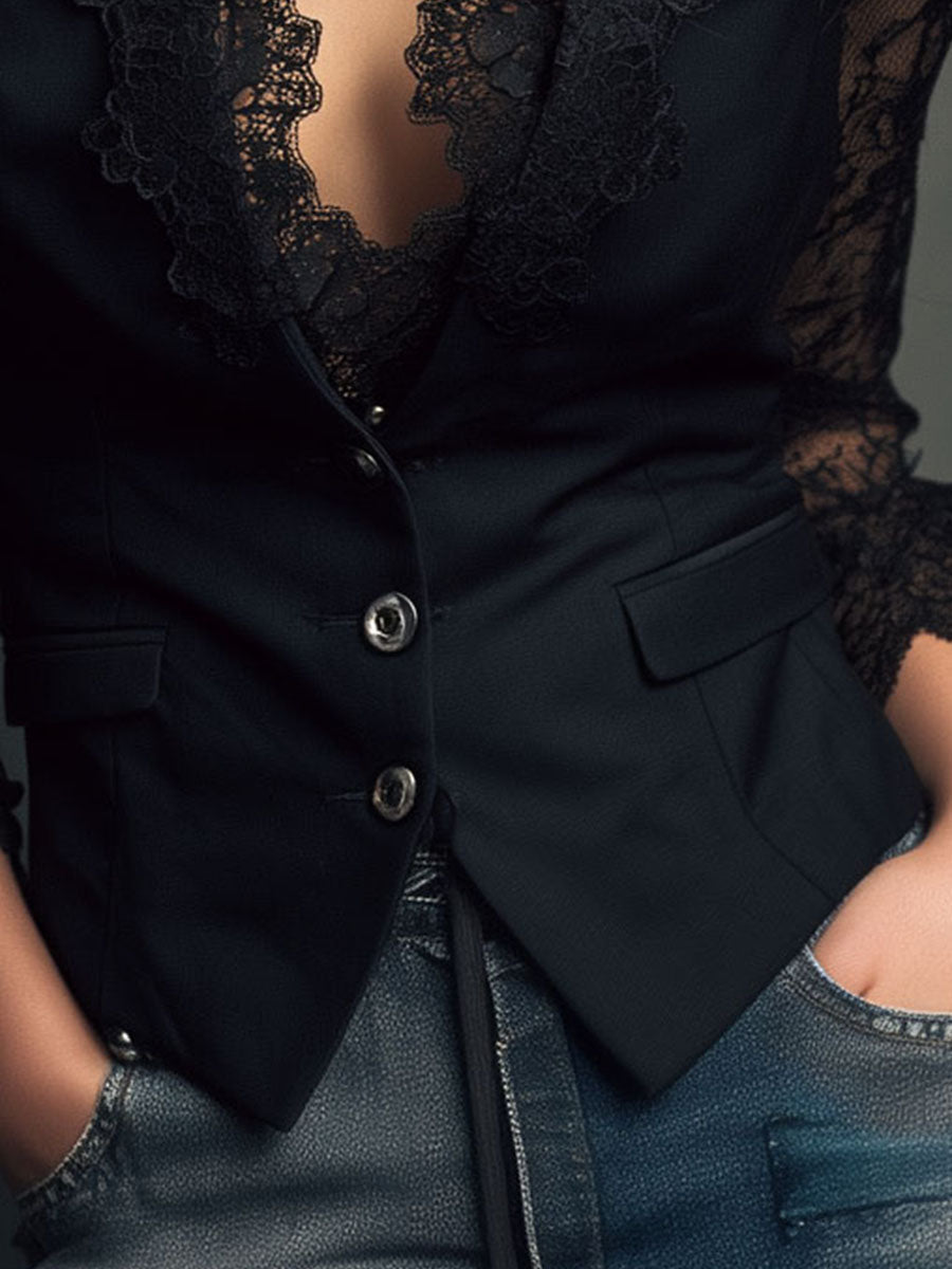 NOÉMIE | BLAZER NOIR À MANCHES SEMI-TRANSPARENTES