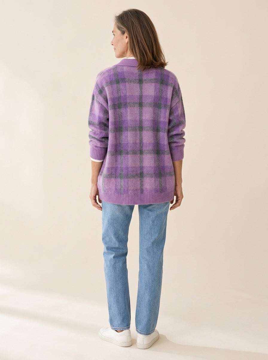 Rebecca | Cardigan à carreaux coupe décontractée