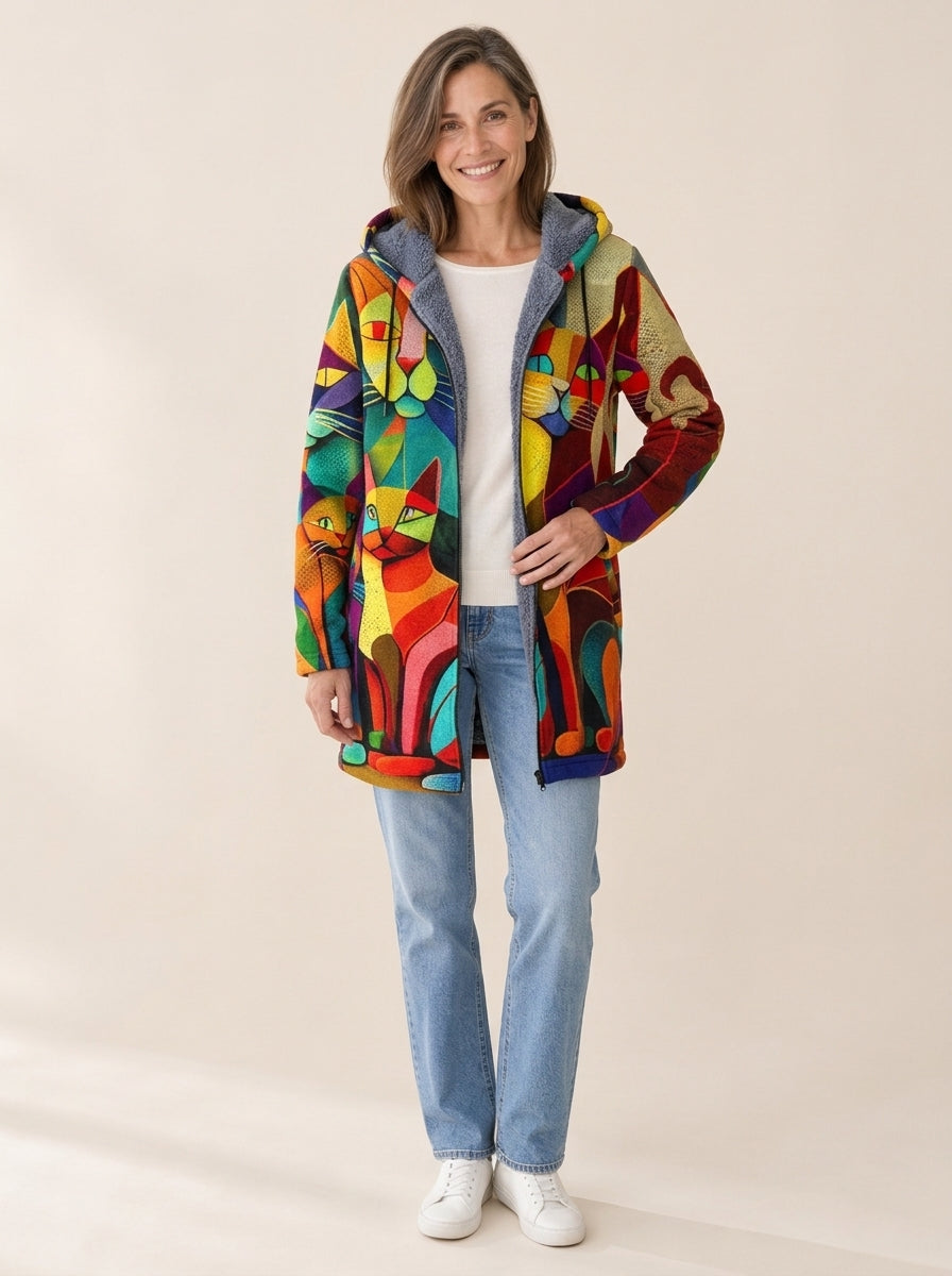 Lilou | Veste à capuche doublée Chats en mosaïque