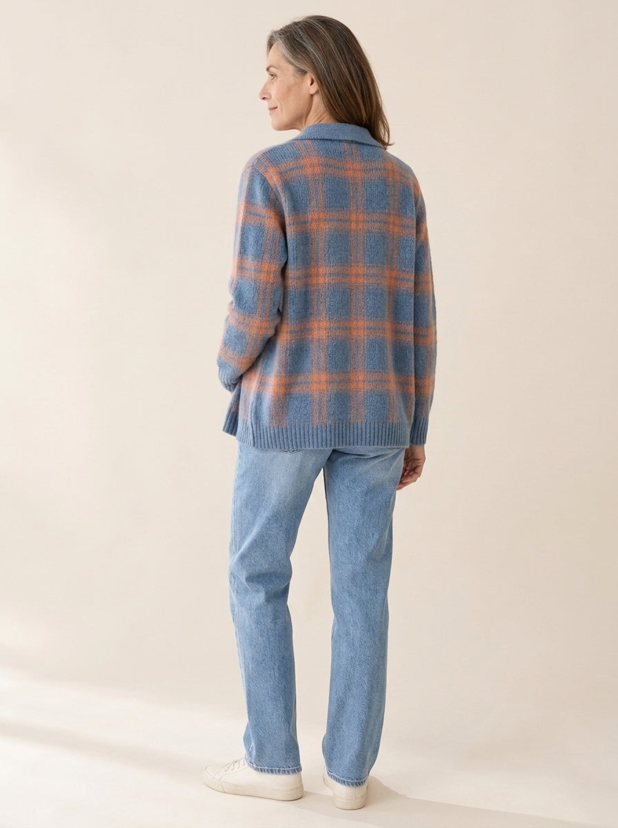 Zafira | Cardigan bleu chaud à carreaux