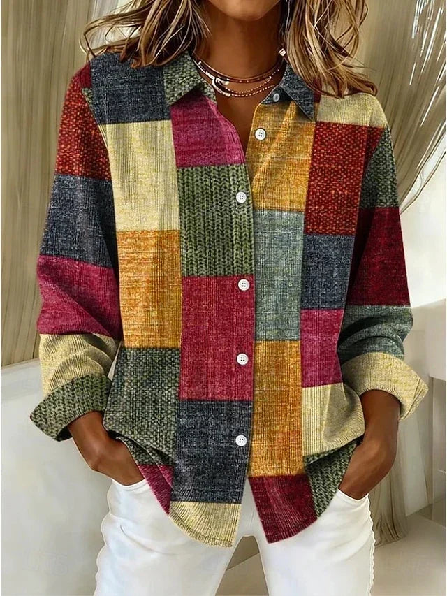 Marthe™ | Blouse à motif patchwork coloré et boutons