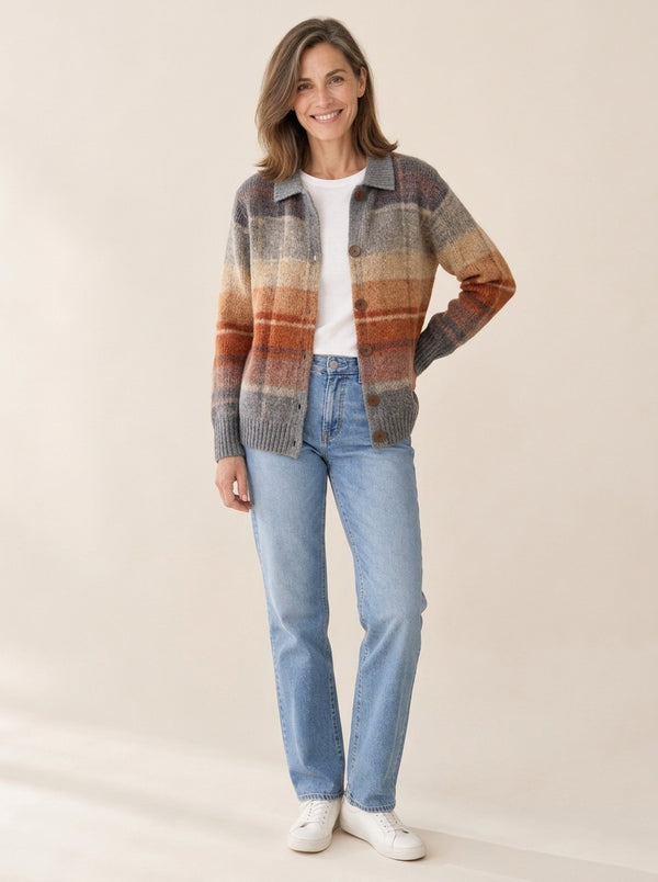 Edith | Cardigan à carreaux ombrés aux tons automnaux