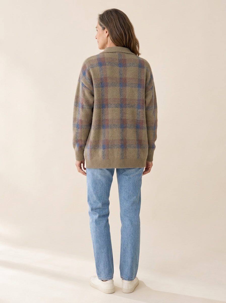 Taylor | Cardigan confortable en maille à carreaux