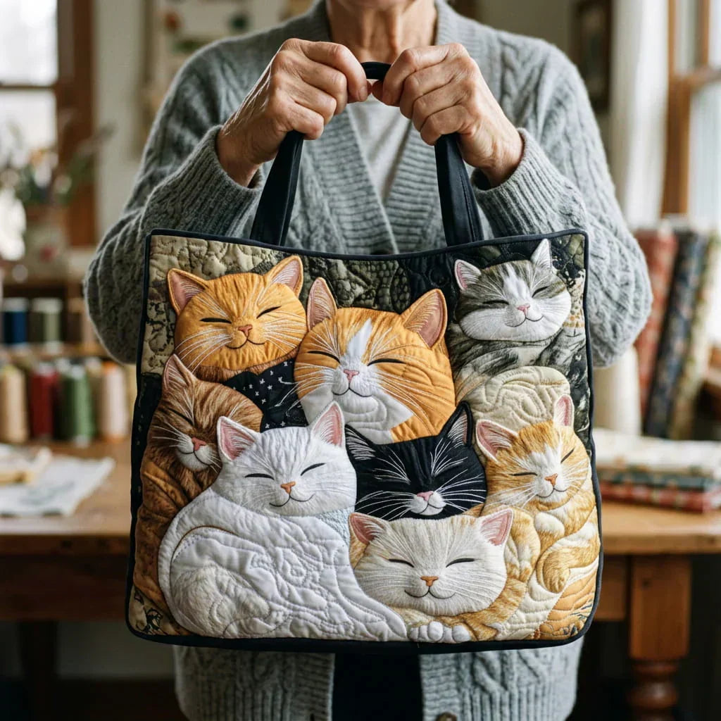 Brune | Sac matelassé artisanal Chatons endormis