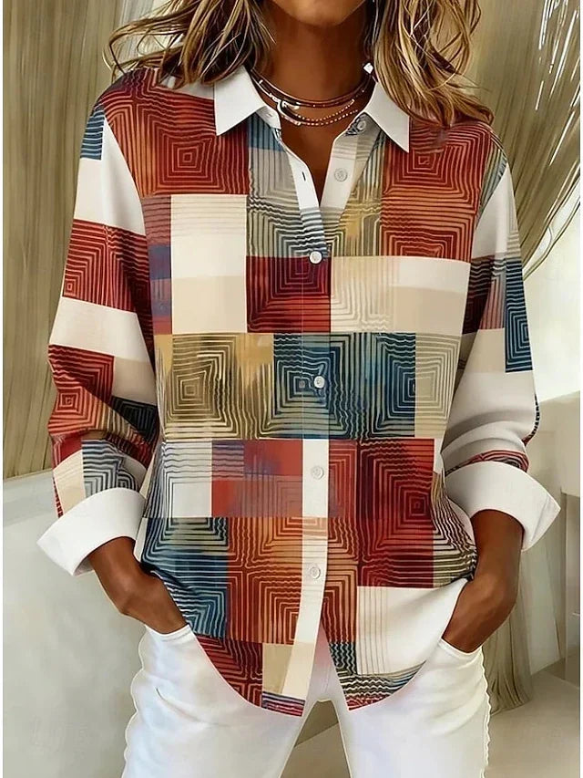 Marthe™ | Blouse à motif patchwork coloré et boutons