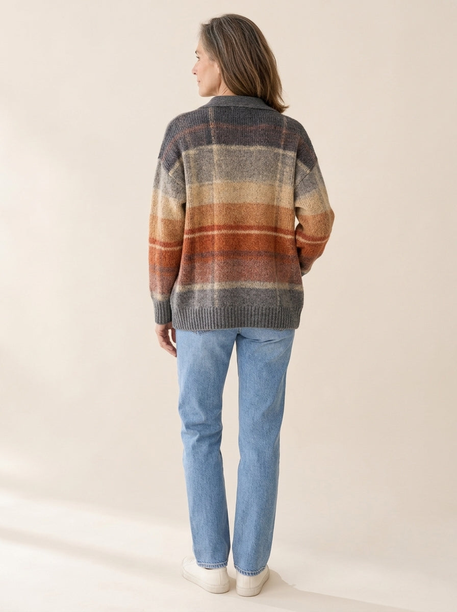 Edith | Cardigan à carreaux ombrés aux tons automnaux