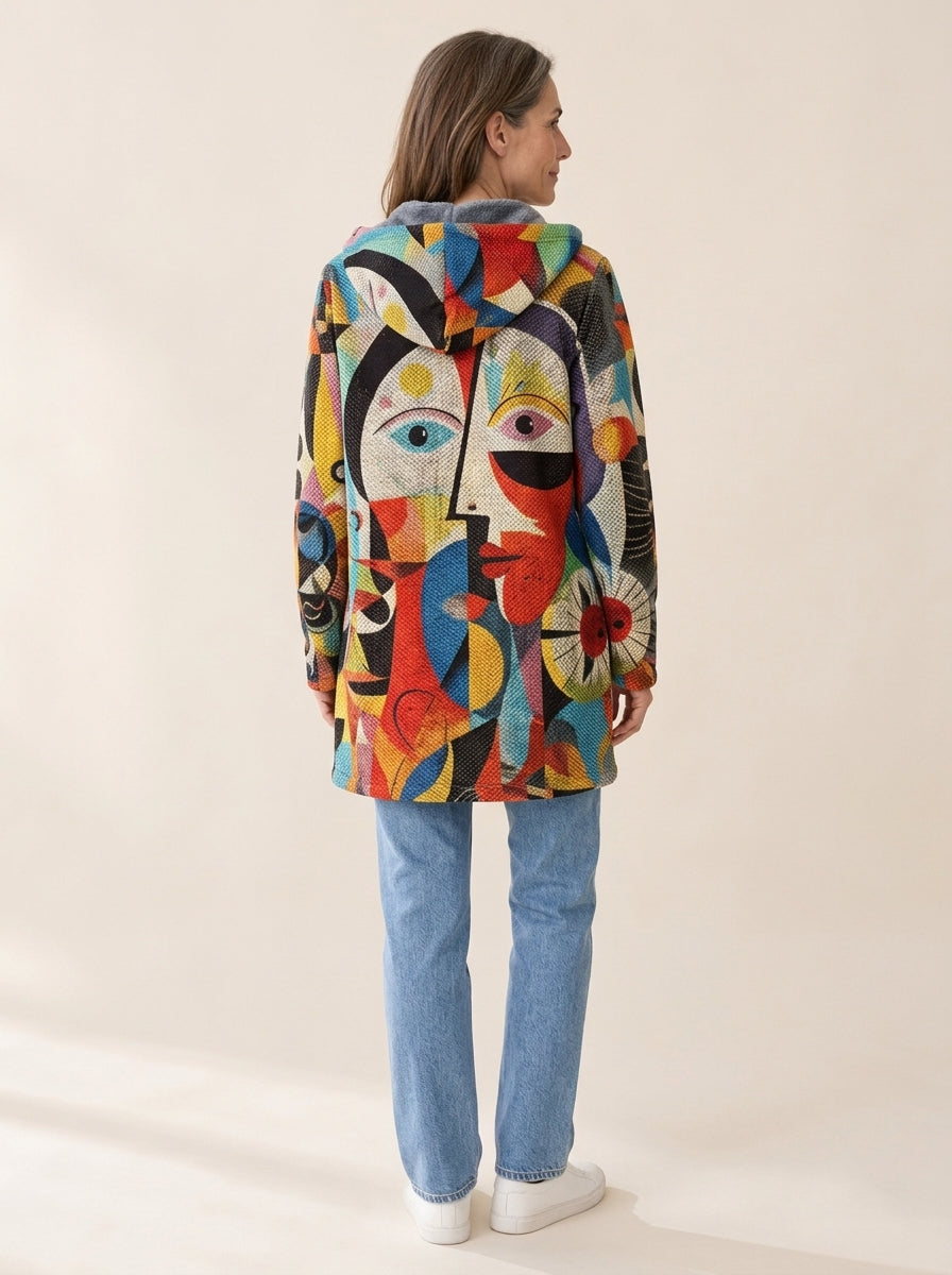 Estelle | Veste à capuche doublée Visages abstraits