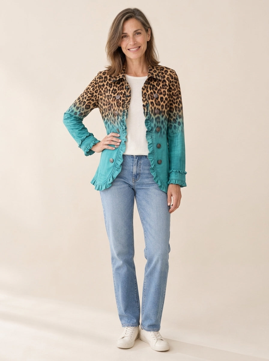 Elspeth | Veste blazer à volants motif léopard dégradé