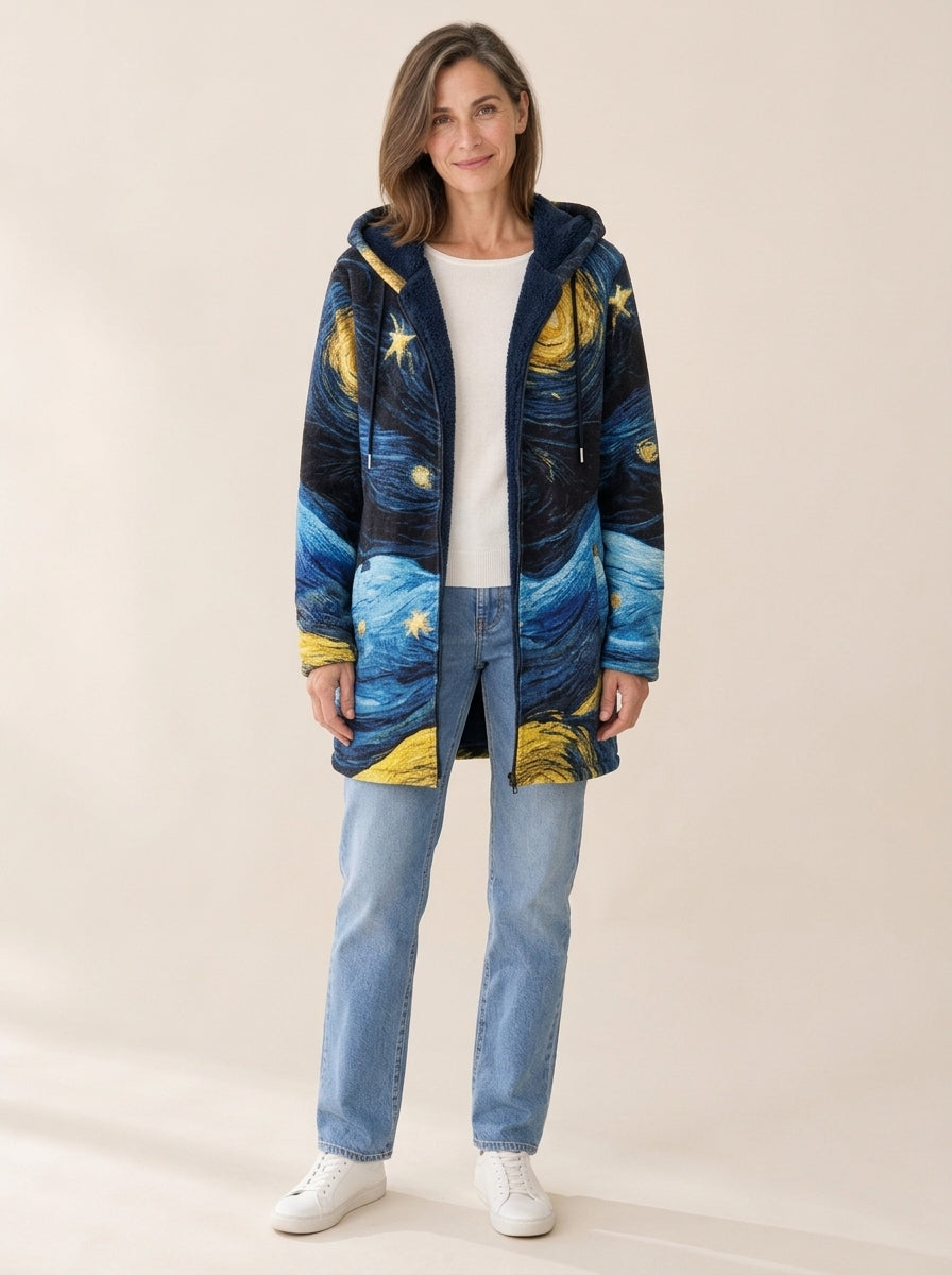 Faustine | Veste à capuche doublée Nuit étoilée bleue
