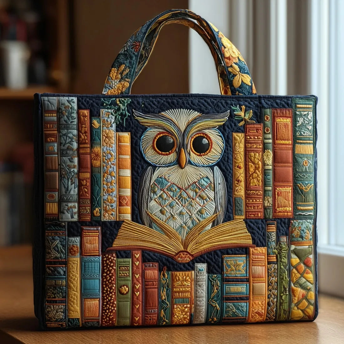 Églantine | Sac cabas artisanal Hibou et livres vintages