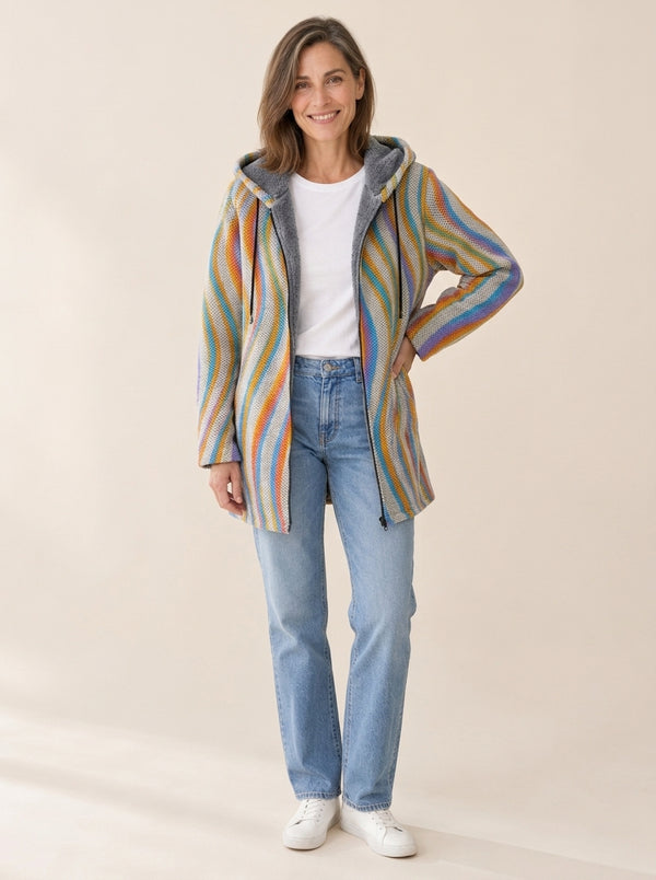 Léonie | Veste à capuche doublée Vagues rétro