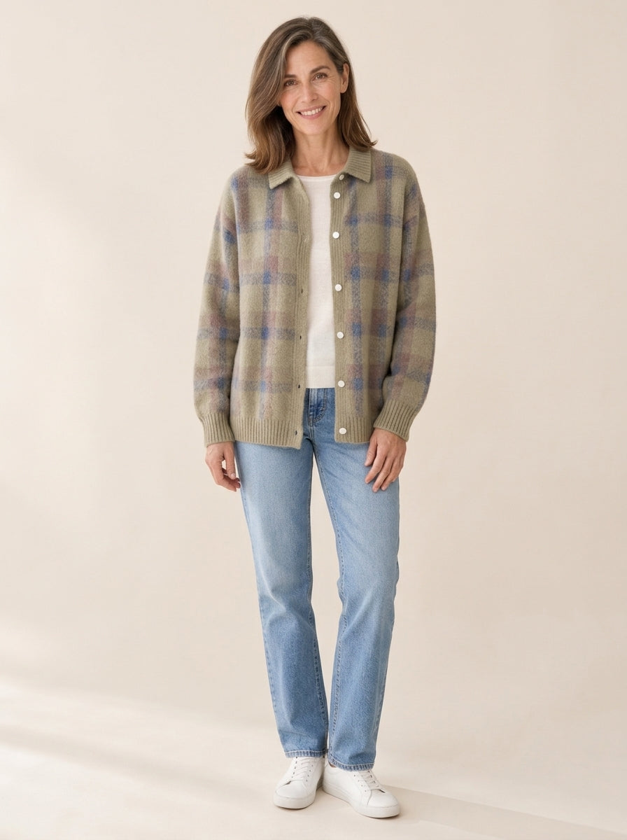 Taylor | Cardigan confortable en maille à carreaux
