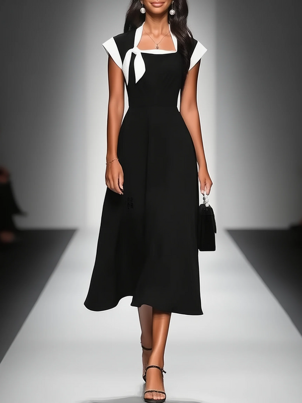 Ariane | Robe midi pour femme à décolleté carré et manches color block