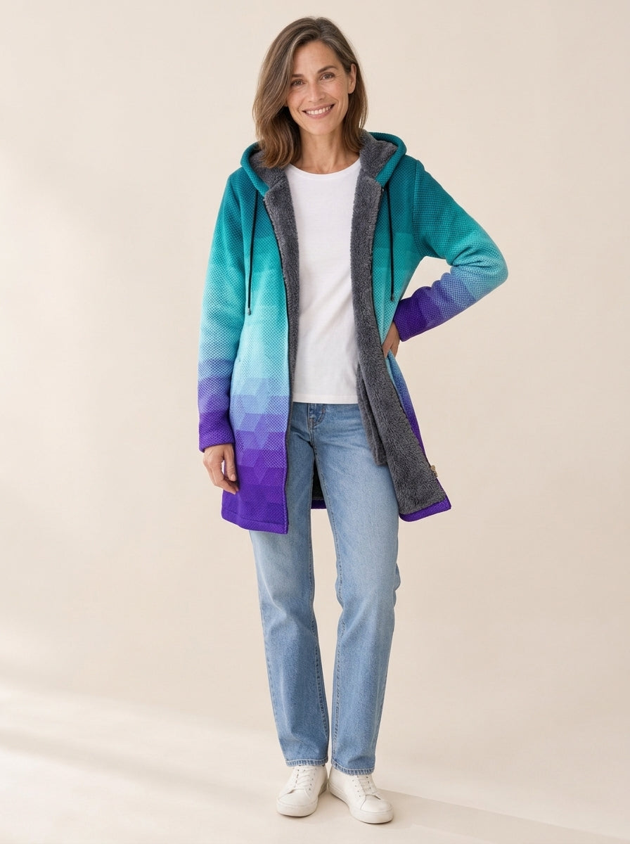 Eugénie | Veste à capuche doublée Dégradé lagon