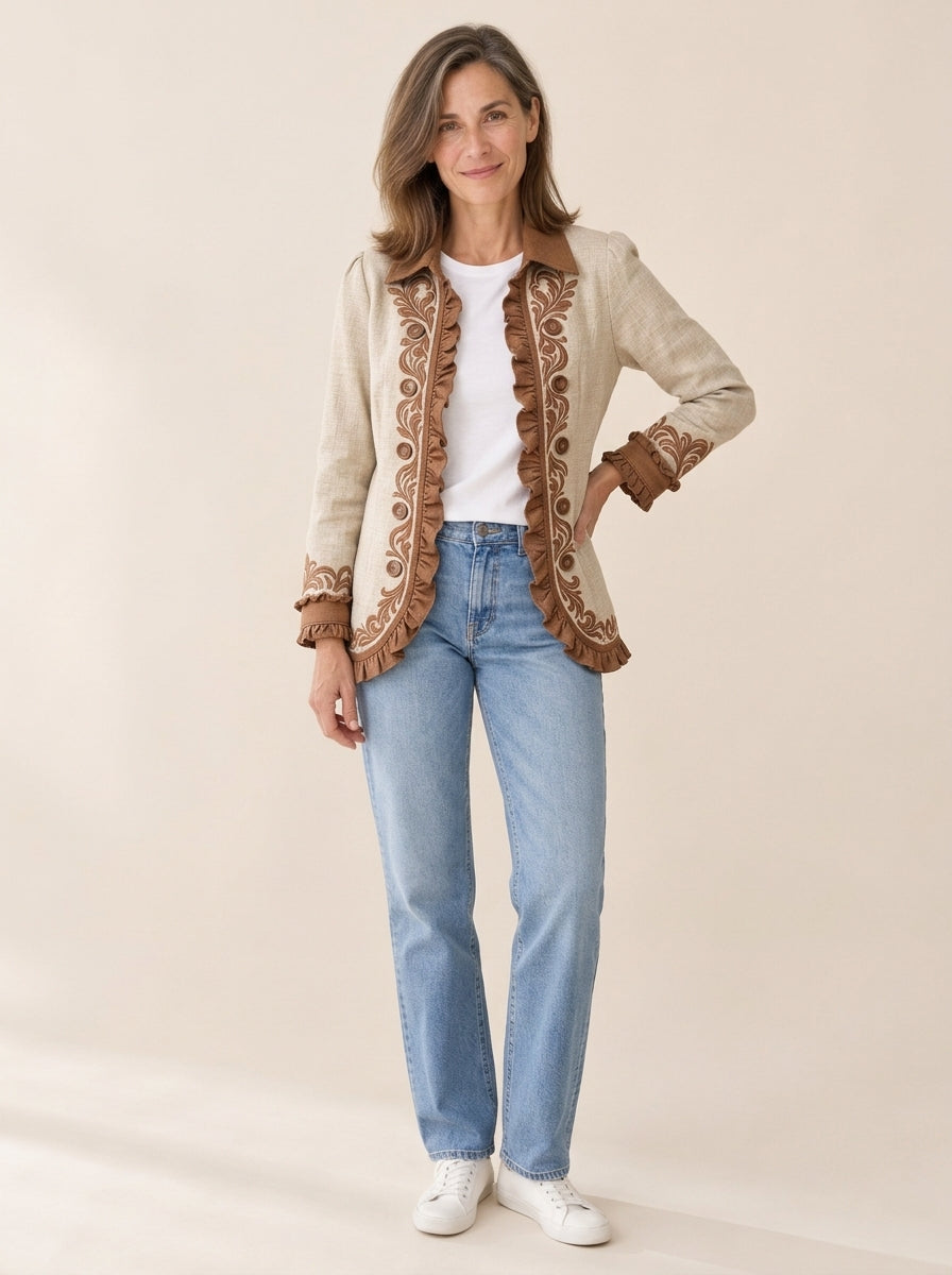 Dawncroft | Veste fleurie bohème vintage à volants