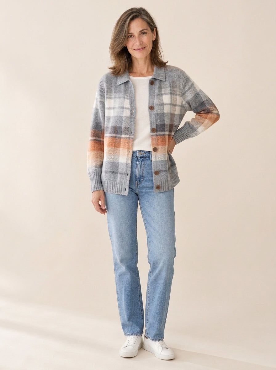 Marlene | Cardigan chaud à carreaux dégradés