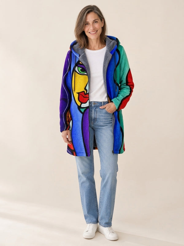 Joséphine | Veste à capuche doublée Portrait pop art bleu