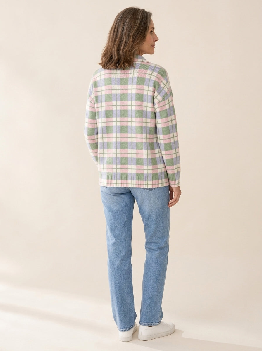 Margot | Cardigan boutonné à carreaux pastel