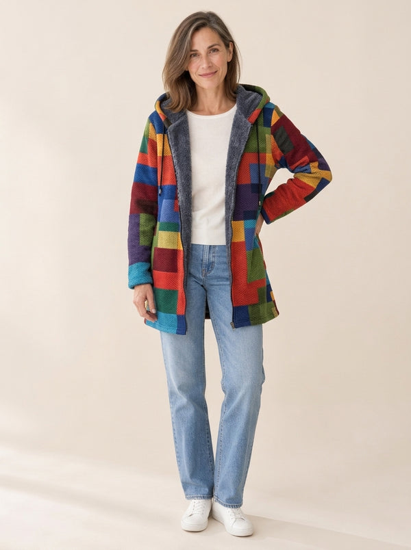 Léa | Veste à capuche doublée Damier multicolore