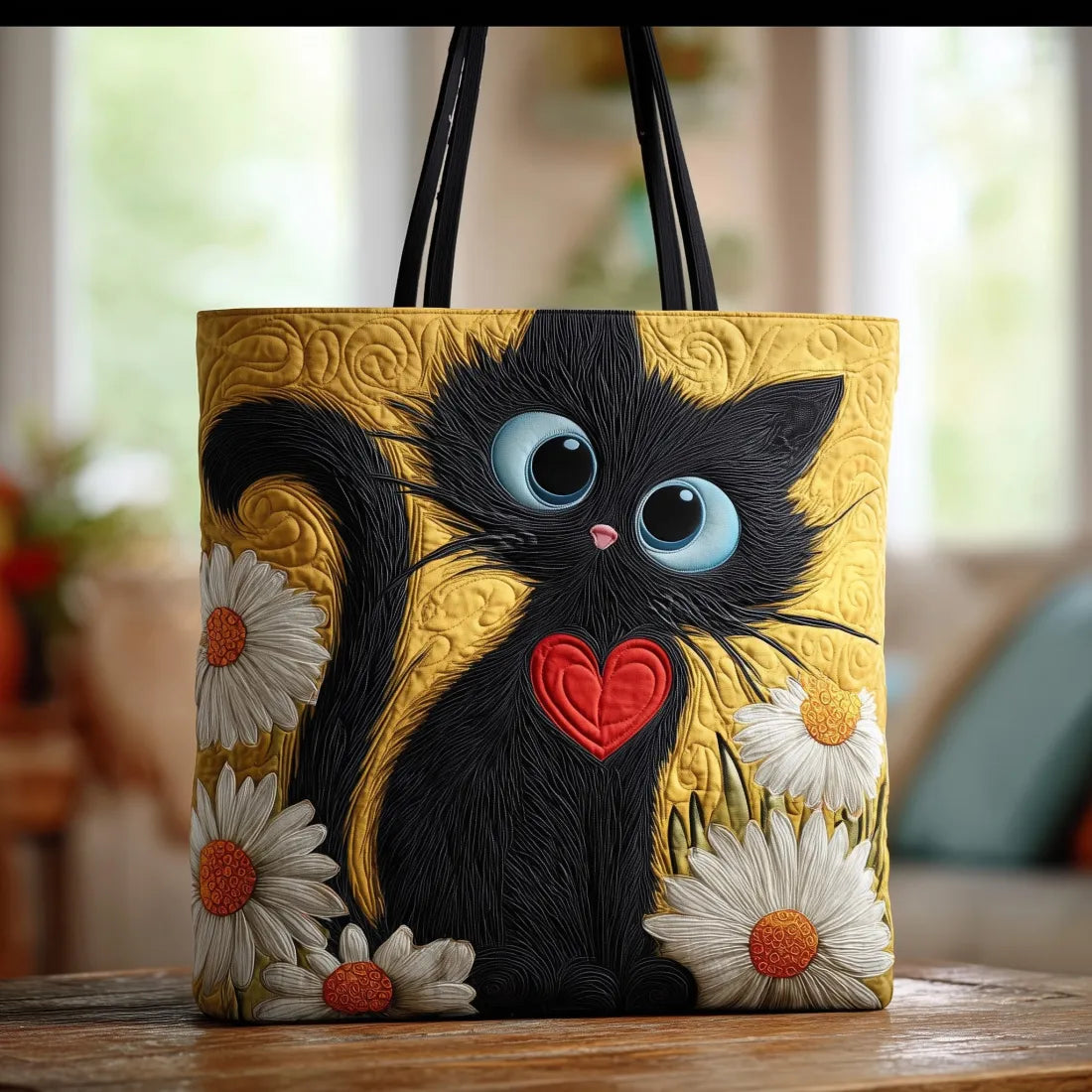 Eulalie | Sac artisanal Chat noir avec marguerites