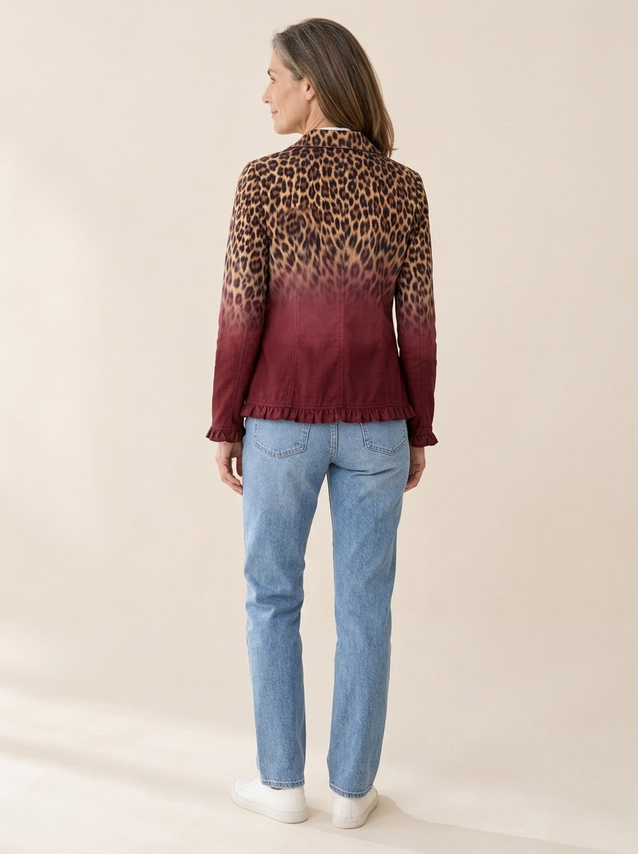 Elspeth | Veste blazer à volants motif léopard dégradé
