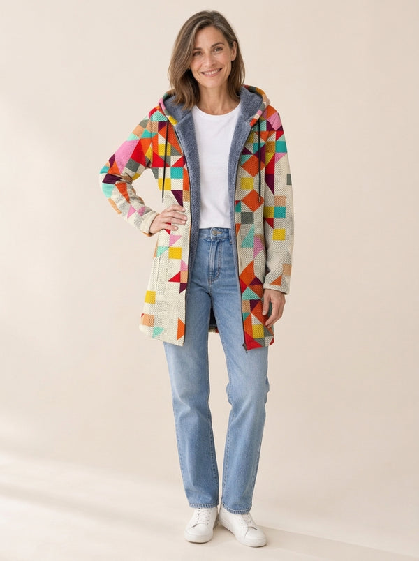 Constance | Veste à capuche doublée Mosaïque géométrique