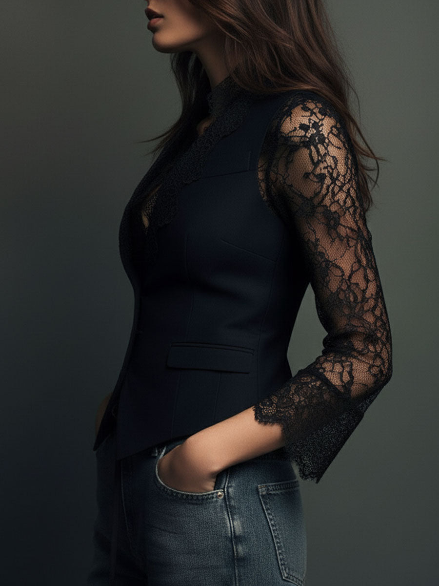 NOÉMIE | BLAZER NOIR À MANCHES SEMI-TRANSPARENTES