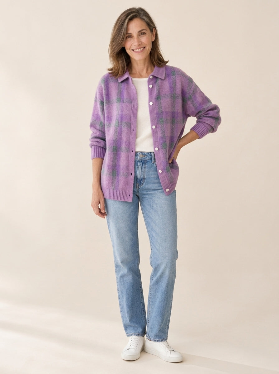 Rebecca | Cardigan à carreaux coupe décontractée