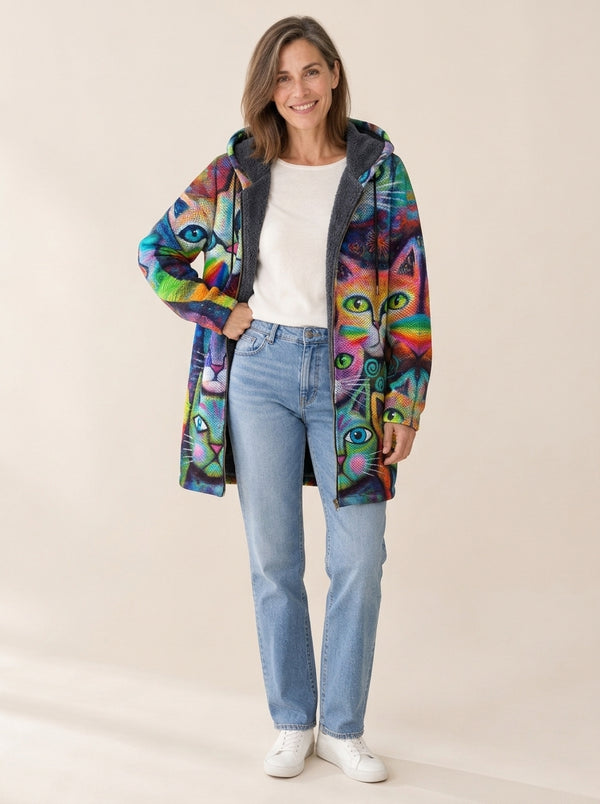 Flavie | Veste à capuche doublée Chats arc en ciel