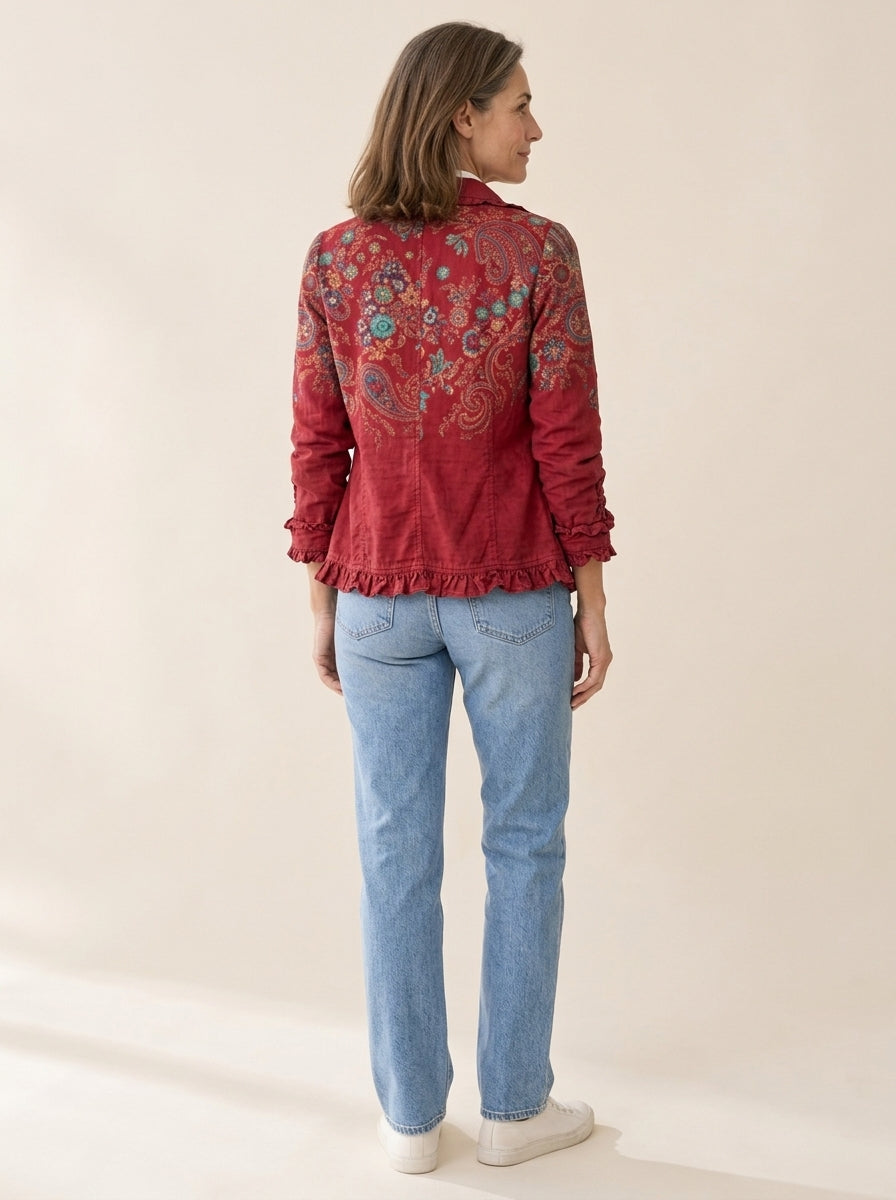 Fayrene | Veste bohème à motif cachemire et volants