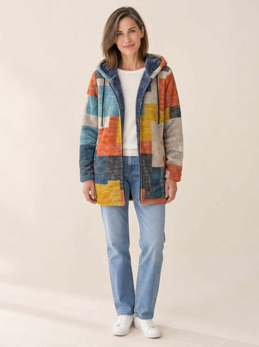 Léna | Veste à capuche doublée Patchwork pixel