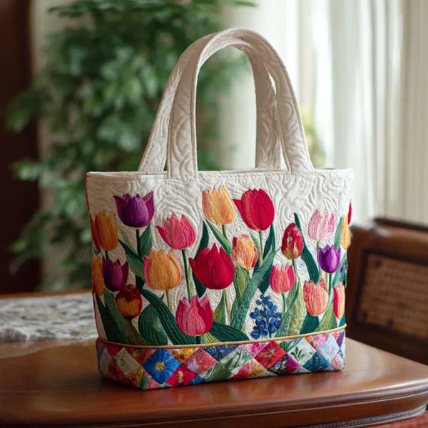 Alice | Sac cabas matelassé Jardin de tulipes