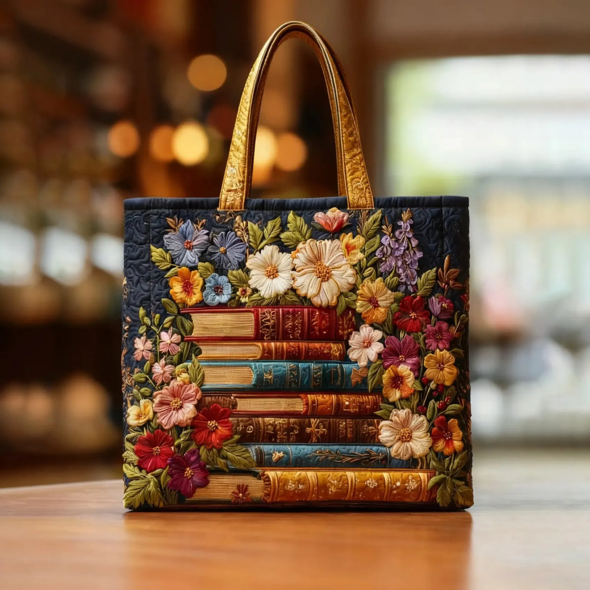 Sixtine | Sac cabas artisanal Imprimé floral et livres