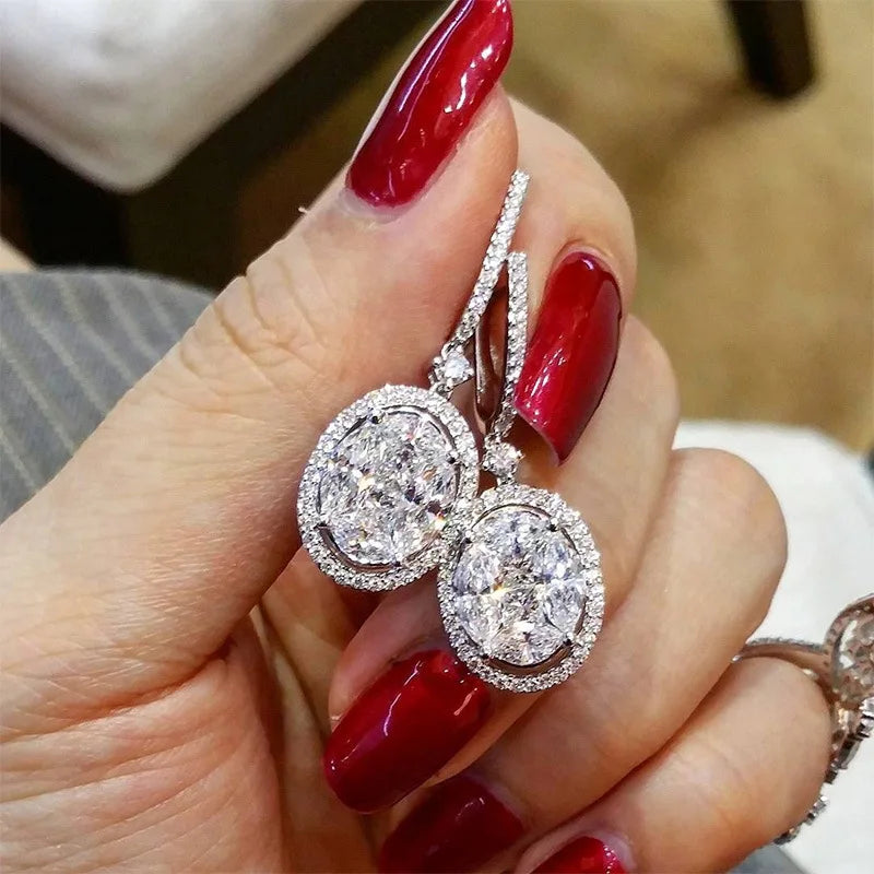 18K Gold 4ct lab Diamond cz Dangle Earring 925 Sterling silver Jewelry Luxury Party Wedding Drop Earrings for Women Bridal Gift