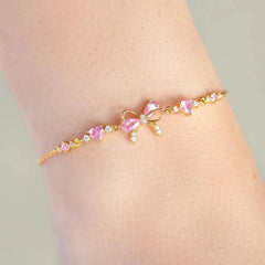 Bracelet Cœur et Nœud en Zircon Rose