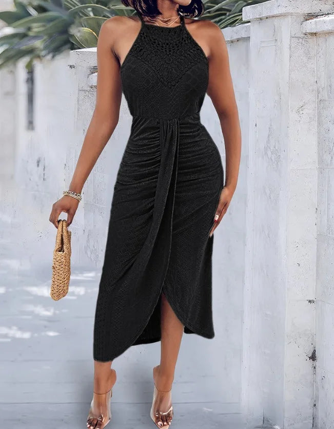 Hip-hop style streetwear trendy halter-neck sleeveless asymmetrical dress