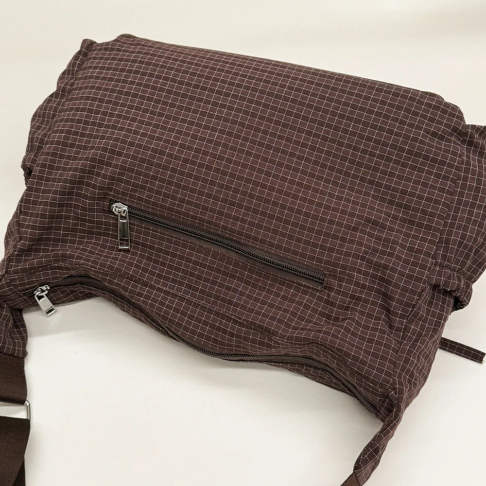 Korean-Style Retro Grid Single Shoulder Bag, Large Capacity, Versatile for School, Work, and Commuting, Unisex Design