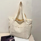 Stylish Large Capacity Canvas Tote Bag, Zipper Closure Durable Shoulder Straps Perfect for Commuting, College and Book Carrying