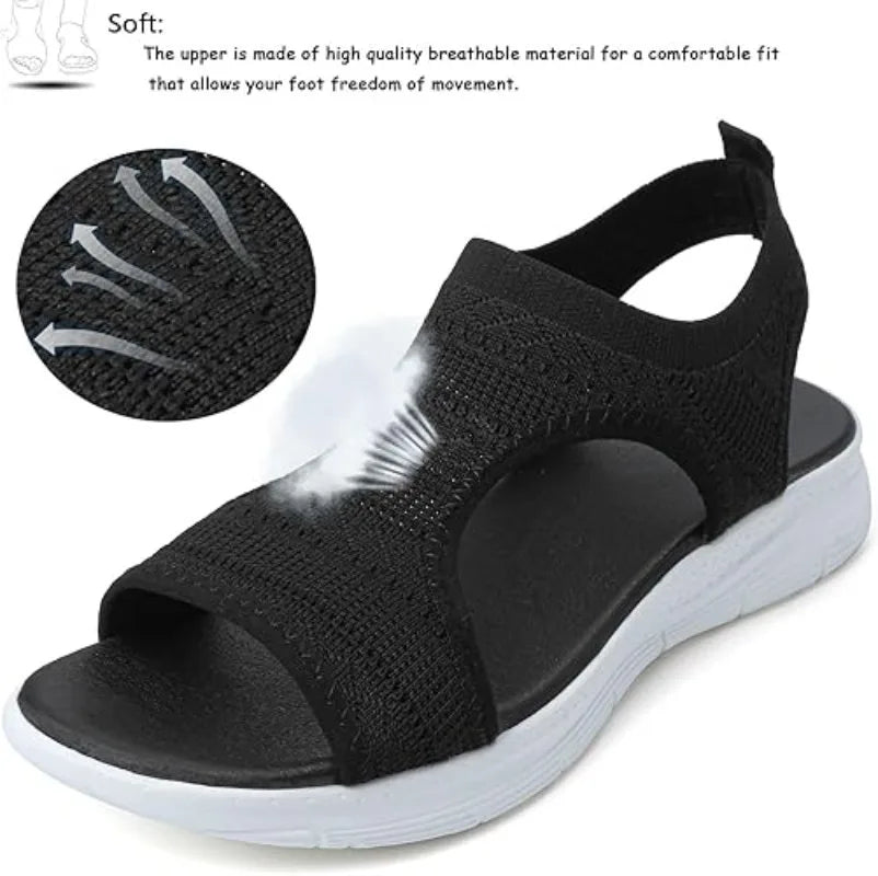 Designer Open-toe Knitted Mesh Wedge Sandals 2026Summer New Style Platform Casual Running Outdoor Everyday Women's Roman Sandals