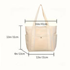 Stylish Large Capacity Canvas Tote Bag, Zipper Closure Durable Shoulder Straps Perfect for Commuting, College and Book Carrying