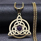 Celtic Trinity Knot Triquetra Necklace for Women Men Silver Color Stainless Steel Stone Witch Necklaces Jewelry Collar N8064S02