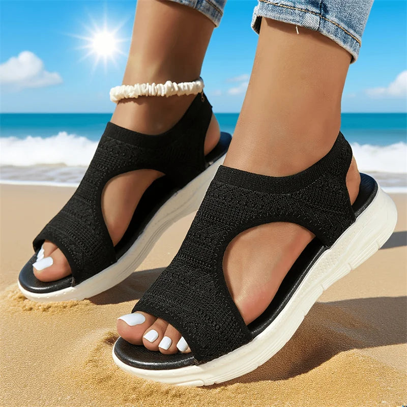 Designer Open-toe Knitted Mesh Wedge Sandals 2026Summer New Style Platform Casual Running Outdoor Everyday Women's Roman Sandals